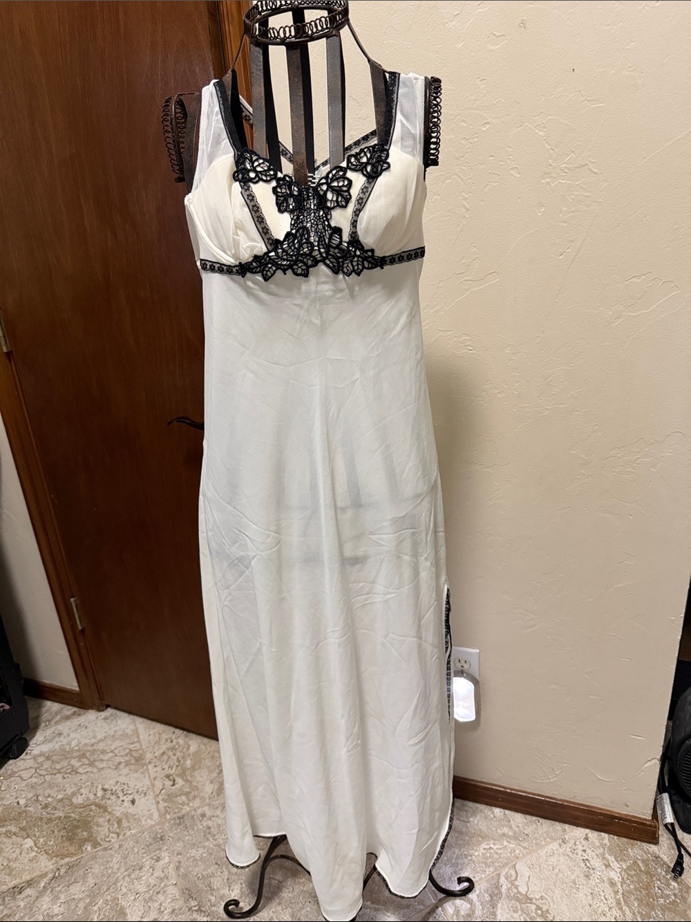 Elegant White Chemise with Black Lace Accents